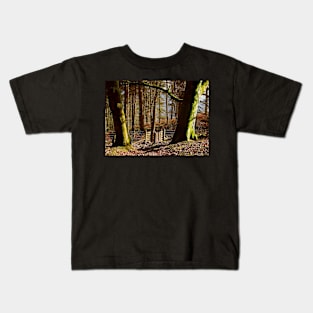 forest woodland win hill peak district in the Autumn sun light Kids T-Shirt